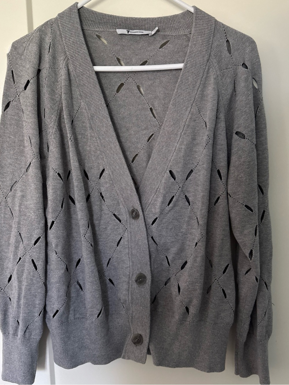 T Alexander Wang Gray pointelle Openwork V-Neck Cardigan women’s Small